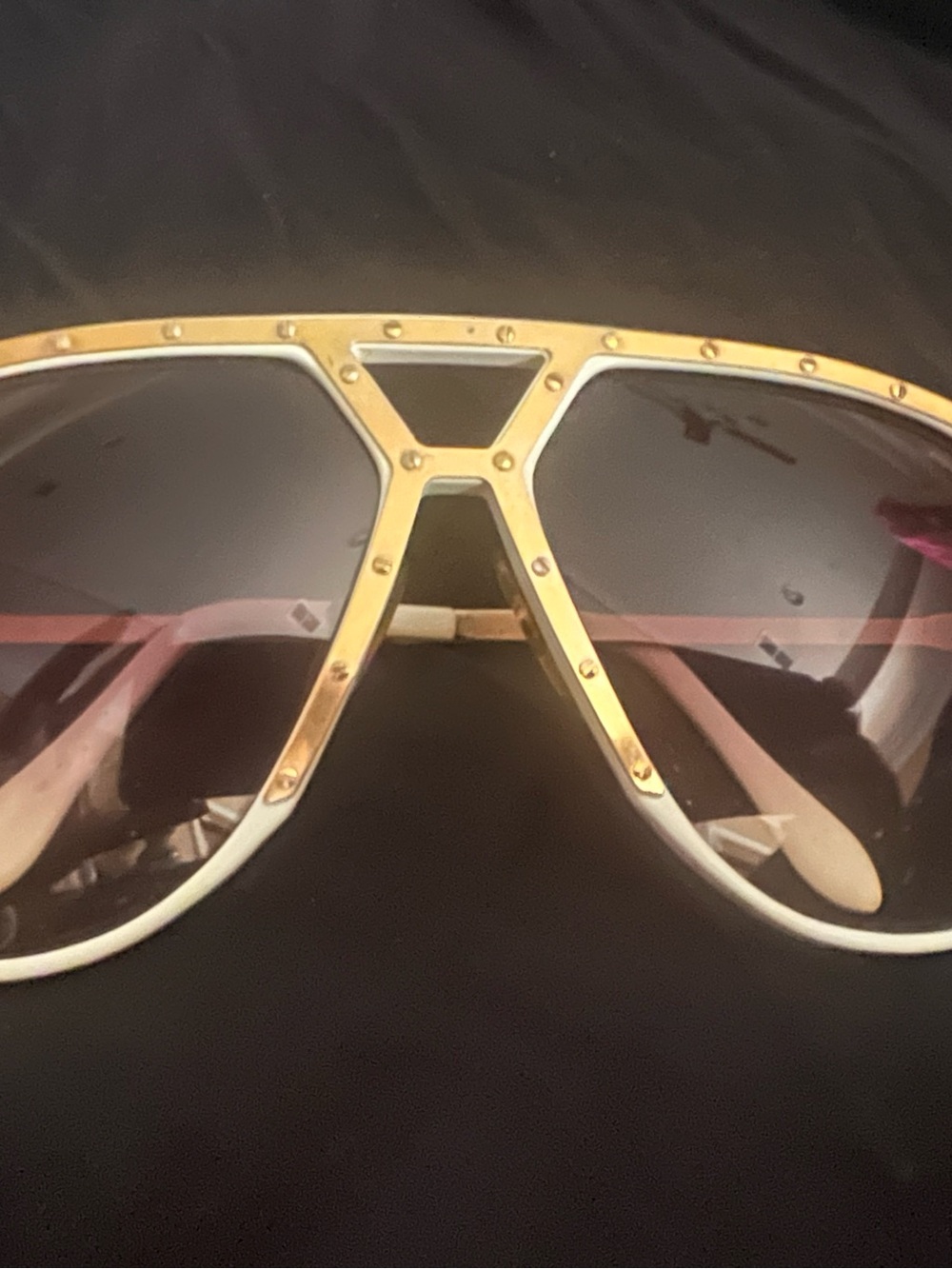 Vintage 1980 Alpina White Aviator Sunglasses with Gold Trim